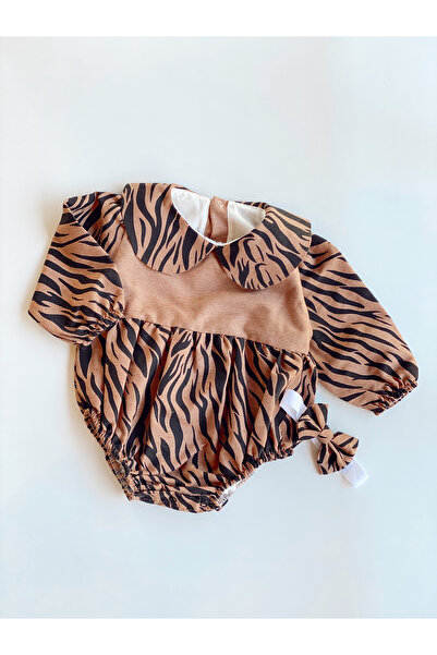 Little Ya Ya Love Kız Bebek Zebra Desan Gri Romper Bandana set