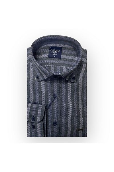 Sadık Collection Twin ανδρικό μακρυμάνικο ριγέ χειμωνιάτικο βαμβακερό πουκάμισο 033