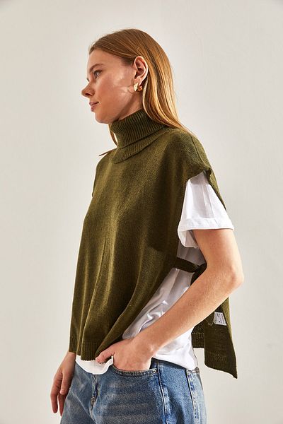 Bianco Lucci Damen-Strickpullover mit Rollkragen und Bindegürtel