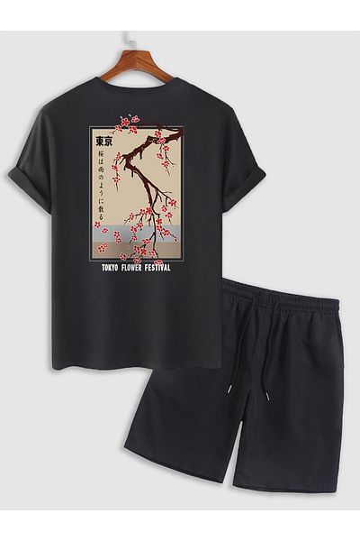 trendgar Σετ Unisex σορτς με στάμπα Black Flower Festival