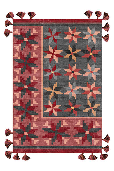 Rugs Modern Halı Mira 1146 Vişne Çürüğü Bordo Ve Mavi Renk Etnik Çiçek Tema S...