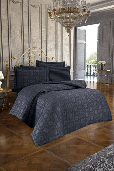 Finezza Țesătură Jardin Bambu Jacquard Gri închis dublu țesut. Set de lenjerie de pat 6 piese. - 902