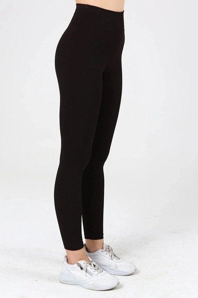 Livik Black&Khaki Ribbed Inner Fleece Raised Winter Leggings High Waist 2-Pack Advantageous Package