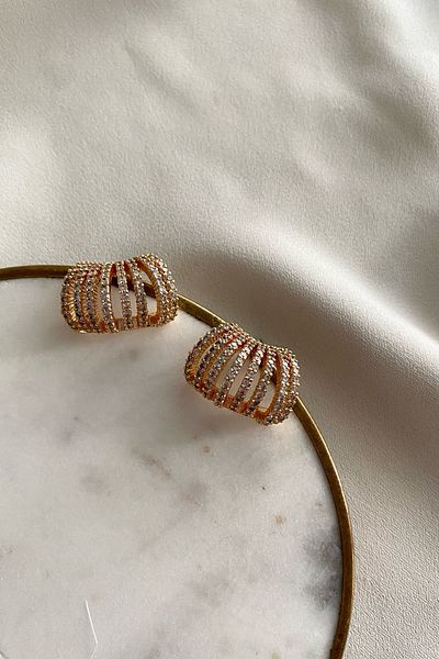 gaila design Steel Zircon Stone Gold Color Hoop Earrings