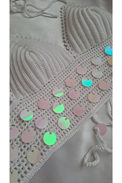 SOUL BY A&B El Örgüsü Büstiyer Bluz Crop Bikini Pullu El Örgüsü Yılbaşı Yeni Yıl