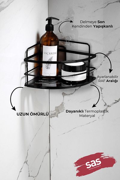 Sas Haus Adhesive Lifetime Stainless Crystal Adjustable Shelf Bathroom Organizer 2 PCS Shampoo Rack LK-01 S
