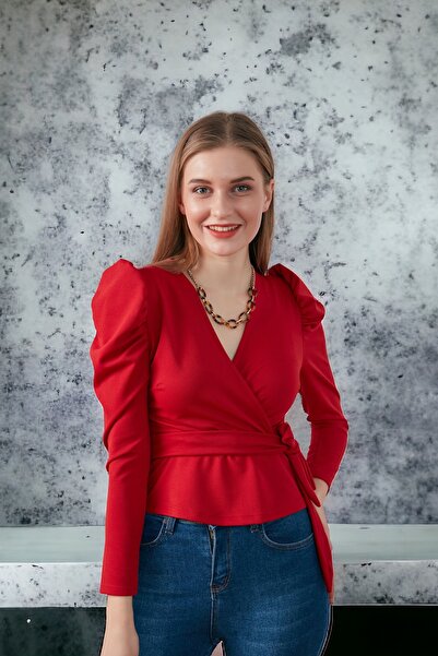 HAKKE Shoulder Detail Scuba Blouse with Belted Waist