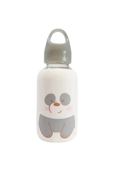 Miniso We Bare Bears Lisanslı Silikon Koruyuculu Cam Şişe (250ml) - Panda