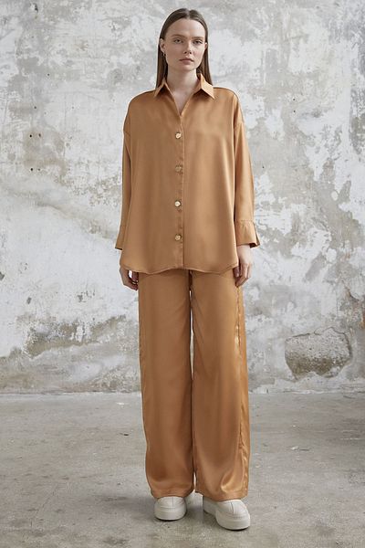 InStyle Satin Shirt Trousers Set - Camel
