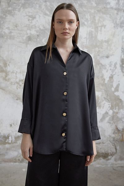 InStyle Satin Shirt Trousers Set - Black