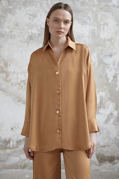InStyle Satin Shirt Trousers Set - Camel