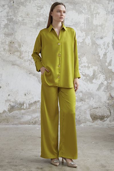 InStyle Satin Shirt Trousers Set - Oil Green