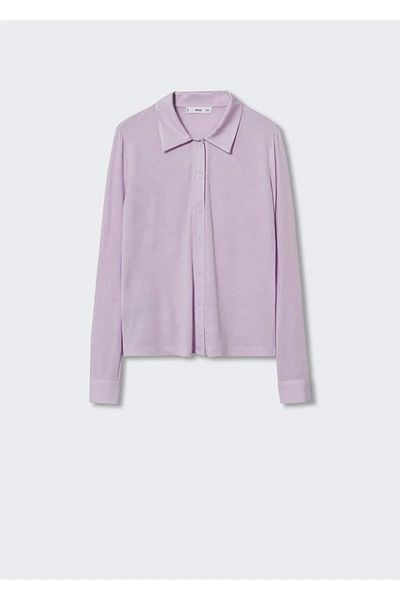 MANGO Lila Damen-T-Shirt mit Polokragen 37093853