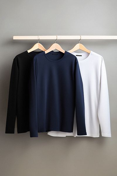 Trendyol Collection Schwarz-weiß-marineblaues 3-teiliges Basic-Pack – 100 % Baumwolle, lang geschnittene Tok-T-Shirts TMNAW21TS0197