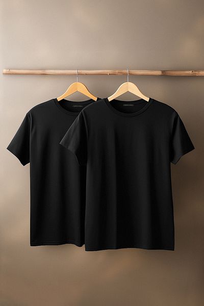 Trendyol Collection Tricou negru subțire/narrow-fit Basic 100% bumbac, pachet de 2 tricouri cu mânecă scurtă cu decolteu rotund TMNSS19BO0071