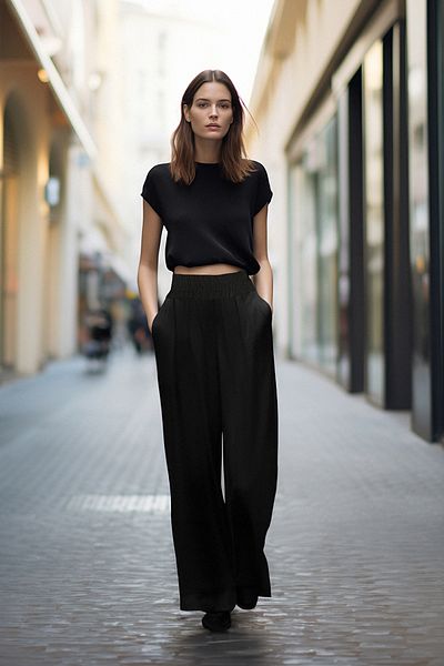 Trendyol Collection Schwarze Webhose mit weitem Bein und elastischem Bund TWOSS22PL00024