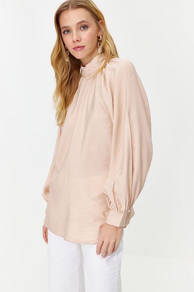 Trendyol Modest Powder Aerobin Pearl Detailed Stylish Woven Linen Look Tunic TCTSS24UK00010