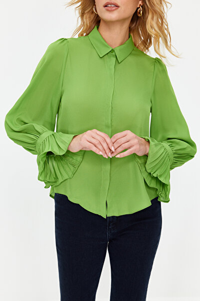 Trendyol Collection Khaki szőtt ing spanyol ujjú részletekkel - normál szabású TWOAW22GO0487