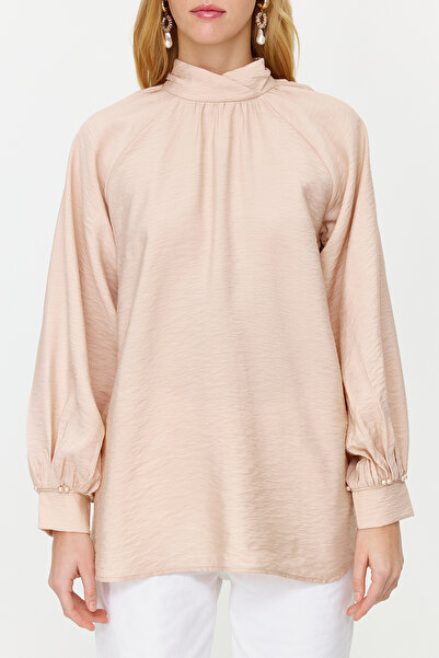 Trendyol Modest Powder Aerobin Pearl Detailed Stylish Woven Linen Look Tunic TCTSS24UK00010
