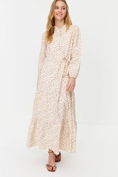 Trendyol Modest Různobarevná pásková sukně tkané tkané šaty s květinovým vzorem TCTSS23EB00294