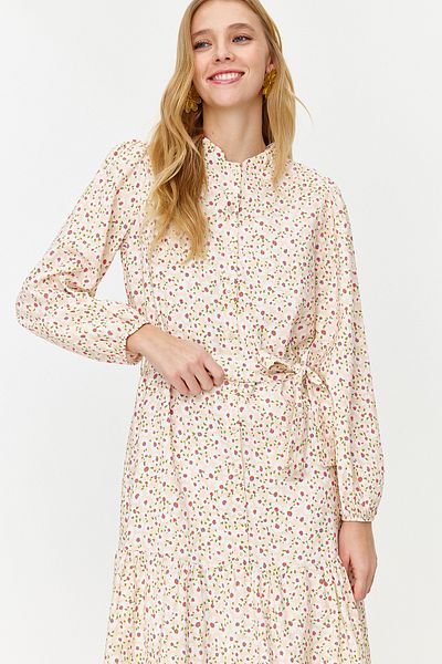 Trendyol Modest Různobarevná pásková sukně tkané tkané šaty s květinovým vzorem TCTSS23EB00294