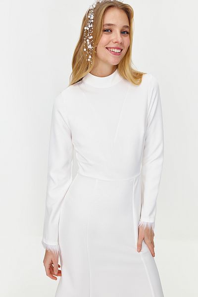 Trendyol Modest White Woven Wedding and Special Occasion Evening Dress - TCTSS24DB00044