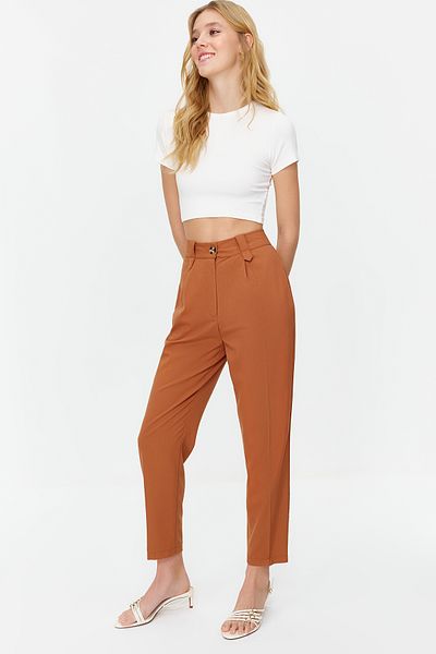 Trendyol Collection Brown Carrot High Waist Polyviscose Woven Fabric Trousers Twoss22Pl0280