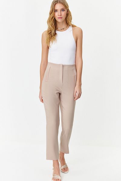 Trendyol Collection Knöchellange Nerz-Zigarettenhose mit hoher Taille – Spannzangendetails, gewebter Stoff TWOSS20PL0515