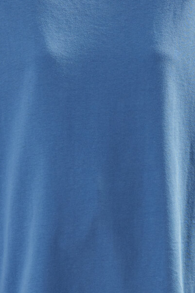 Trendyol Collection Indigo 100% bavlna Boyfriend Boat Neck Pletené tričko TWOSS20TS0140