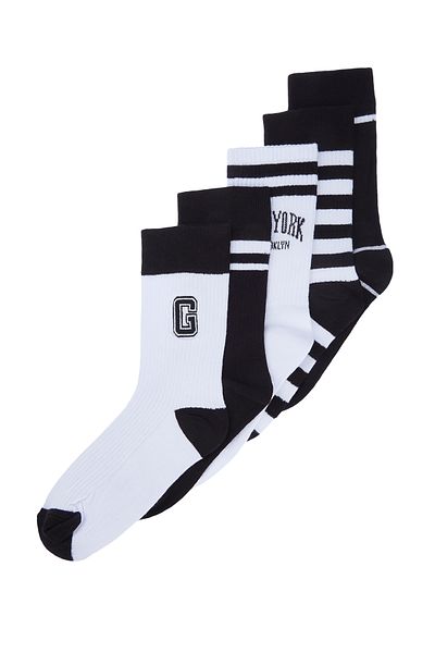 Trendyol Collection 5er-Pack gestreifte College-Tennissocken mittlerer Größe mit aufgesticktem Text - farbenfroh TMNSS24co00011