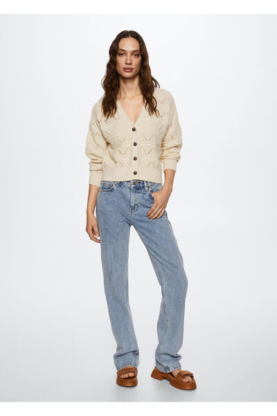 MANGO Woman Ecru Women's Cardigan 37040351