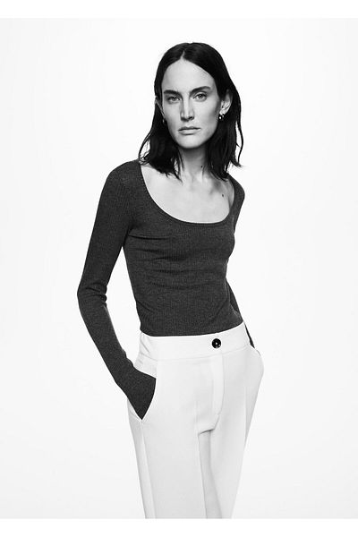 MANGO Woman Γυναικείο T-Shirt σε ανθρακί χρώμα