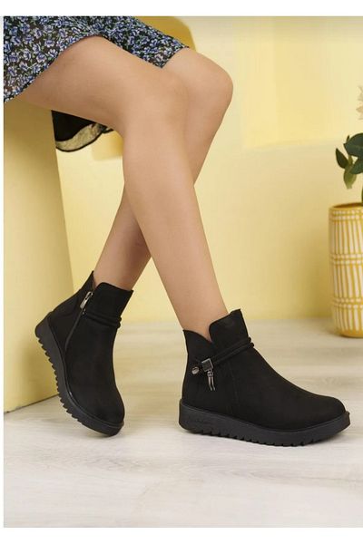 Özkan Ayakkabı BLACK NUBUCK ZIPPERED THERMO SOLE WINTER BOOTS