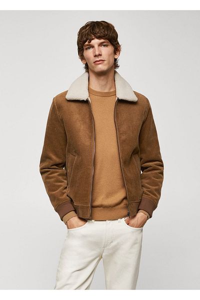 MANGO Man Corduroy Jacket with Faux Fur Inside
