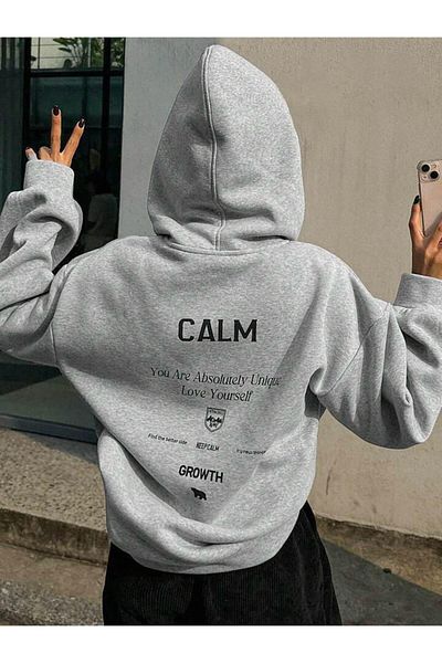 Khione Unisex Calm εμπριμέ με κουκούλα Oversize φούτερ με κουκούλα