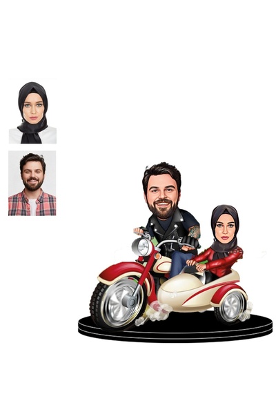 wonderlike Kişiye Özel Motorsikletli Aile Figürlü 3d Ahşap Biblo,sevgiliye He...