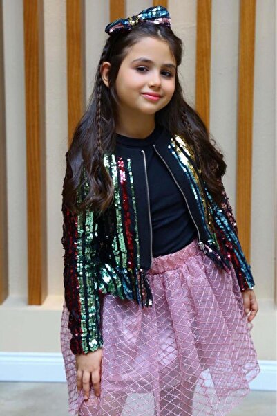 Riccotarz Girl's Sequin Detailed Jacket and Fluffy Tulle Pink Skirt Set