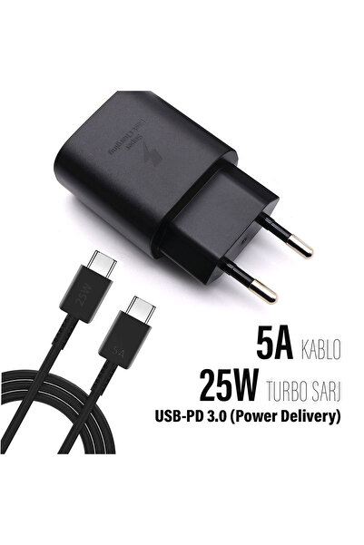 EXENAR Samsung A73 5G Uyumlu Hızlı Şarj Cihazı Type-C 25W PD 5A Kablo Samsung Galaxy A34 5G Şarj Aleti