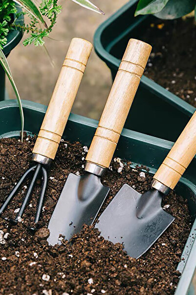 Genel Markalar Mini Bahçe Kazma Kürek Tırmık Seti Şirin Sağlam Hobi Seti Çiçek Ekme 3 Lü Set