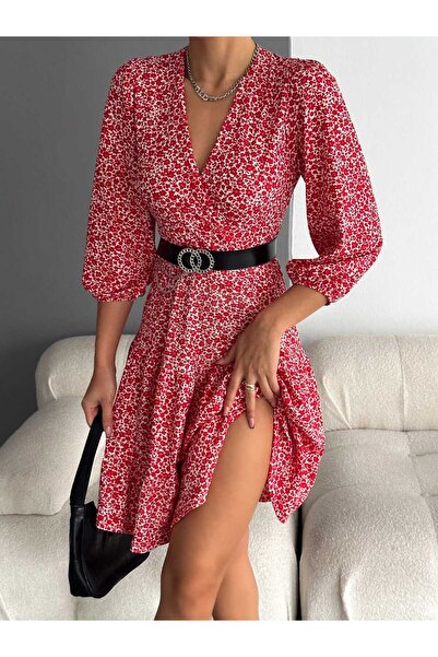 merlavin Ženska haljina na bretele sa dvostrukim kopčanjem i kragnom, sa uzor...