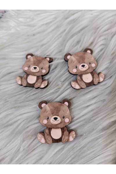guluslazerkesim 15 Adet Ahşap Uv Baskılı Kahverengi Ayıcık Figürü