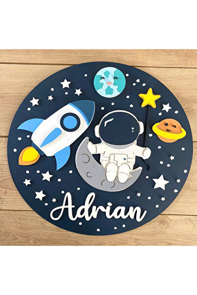 Brand House Doğal Ahşap Lazer Kesim Astronot Temalı 3D Katmanlı Çocuk ve Bebe...