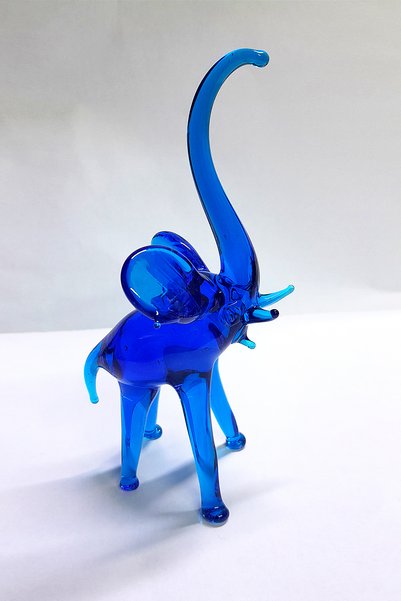 CamSanatı Fil Mavi Renk 14 cm yükseklik