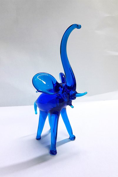 CamSanatı Fil Mavi Renk 14 cm yükseklik