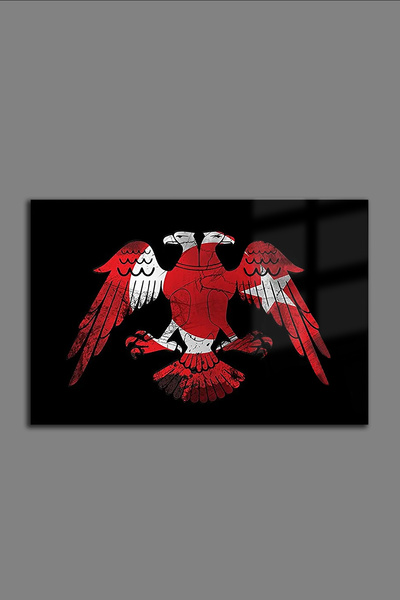 glassartdesign Pictură pe sticlă cu vultur și steag turcesc