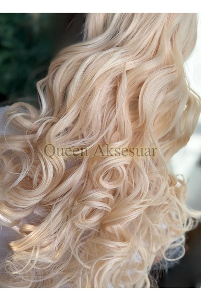 QUEEN AKSESUAR lüks trend uzun bukleli dalgalı kıvırcık at kuyruğu fiber mandal tokalı postiş platin sarı 88