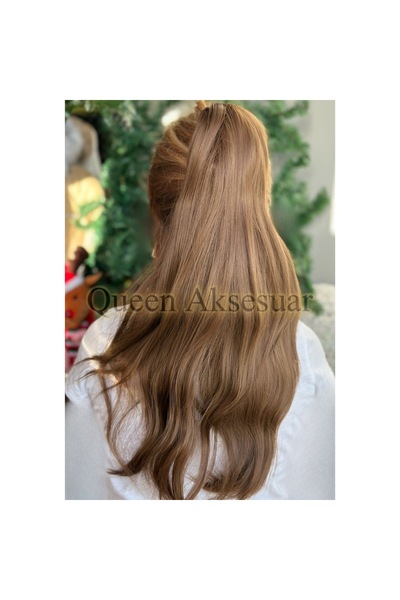 QUEEN AKSESUAR lüks düz uzun at kuyruğu fiber ısıya dayanıklı mandal tokalı p...