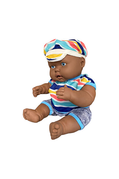Gamze Oyuncak Tombul Türkçe Konuşan Kel Şapkalı Siyahi Çikolata Rengi Et Bebek Oyuncak (40 CM)
