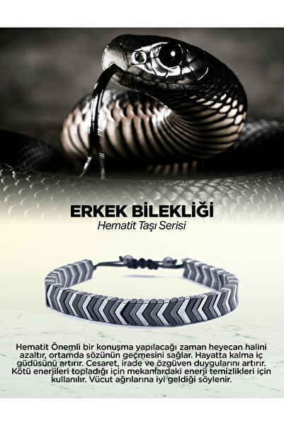 OSMANLI DEĞERLİ TAŞ Hematit Doğal Taş Erkek Bilekliği Model 1