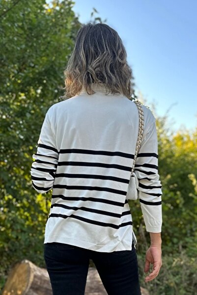 ASHCO çizgili yarım fermuarlı merserize kazak